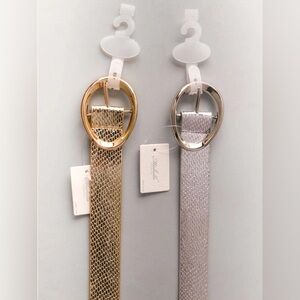 096 • Silver and Gold Textured Leather Belt with Oval Buckle